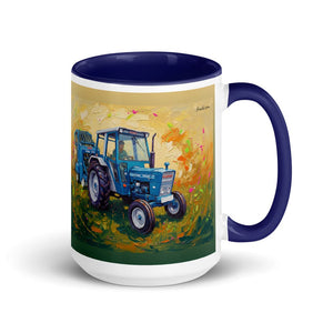 Furrow & Fields Dark Blue Ford 7600 Splash Art | 15 oz Mug with Color Inside Quality Farmers Merch