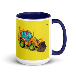 Furrow & Fields Dark Blue JCB 3CX Sitemaster Plus Pop Art | 15 oz Mug with Color Inside Quality Farmers Merch