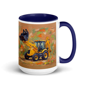 Furrow & Fields Dark Blue JCB 3CX Sitemaster SRS Splash Art | 15 oz Mug with Color Inside Quality Farmers Merch