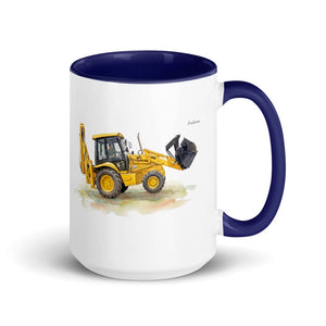 Furrow & Fields Dark Blue JCB 3CX Sitemaster SRS Watercolor | 15 oz Mug with Color Inside Quality Farmers Merch