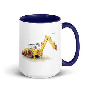 Furrow & Fields Dark Blue JCB 4D II Watercolor | 15 oz Mug with Color Inside Quality Farmers Merch