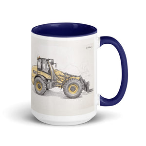 Furrow & Fields Dark Blue JCB TM420 Pencil Sketch | 15 oz Mug with Color Inside Quality Farmers Merch