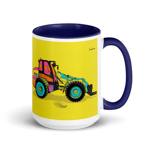 Furrow & Fields Dark Blue JCB TM420 Pop Art | 15 oz Mug with Color Inside Quality Farmers Merch