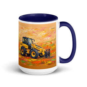 Furrow & Fields Dark Blue JCB TM420 Splash Art | 15 oz Mug with Color Inside Quality Farmers Merch