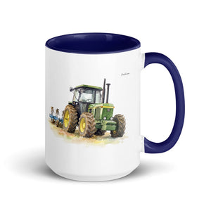 Furrow & Fields Dark Blue John Deere 4350 Watercolor | 15 oz Mug with Color Inside Quality Farmers Merch