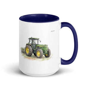 Furrow & Fields Dark Blue John Deere 4955 Watercolor | 15 oz Mug with Color Inside Quality Farmers Merch