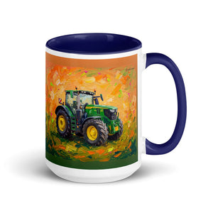 Furrow & Fields Dark Blue John Deere 6R 250 Splash Art | 15 oz Mug with Color Inside Quality Farmers Merch