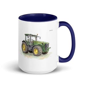 Furrow & Fields Dark Blue John Deere 8345R Watercolor | 15 oz Mug with Color Inside Quality Farmers Merch