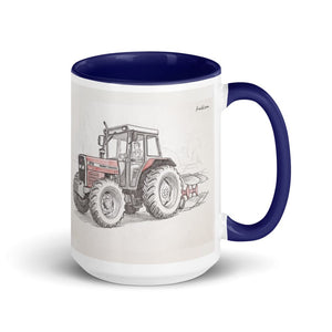 Furrow & Fields Dark Blue Massey Ferguson 375 Pencil Sketch | 15 oz Mug with Color Inside Quality Farmers Merch