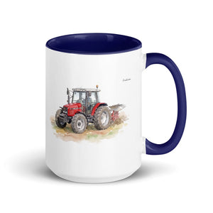 Furrow & Fields Dark Blue Massey Ferguson 6255 Watercolor | 15 oz Mug with Color Inside Quality Farmers Merch