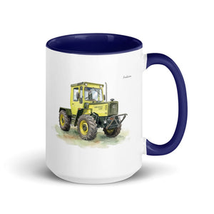 Furrow & Fields Dark Blue Mercedes-Benz MB-trac 1100 Watercolor | 15 oz Mug with Color Inside Quality Farmers Merch