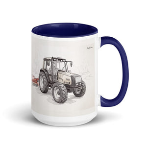 Furrow & Fields Dark Blue Valtra 6750 Pencil Sketch | 15 oz Mug with Color Inside Quality Farmers Merch