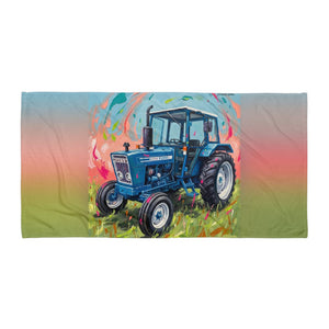 Furrow & Fields Ford 4600 Splash Art (Sky) | Beach Towel Quality Farmers Merch