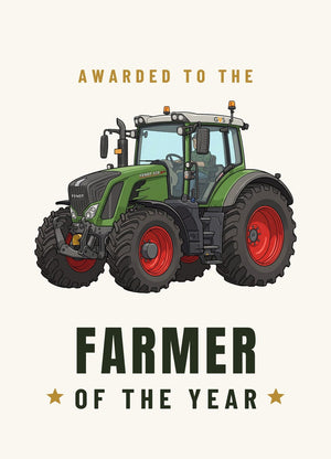 Furrow & Fields Greeting Card Farmer of the Year Fendt 828 Vario Cartoon | Greeting Card Quality Farmers Merch