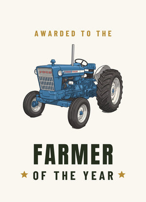 Furrow & Fields Greeting Card Farmer of the Year Ford 5000 Cartoon | Greeting Card Quality Farmers Merch