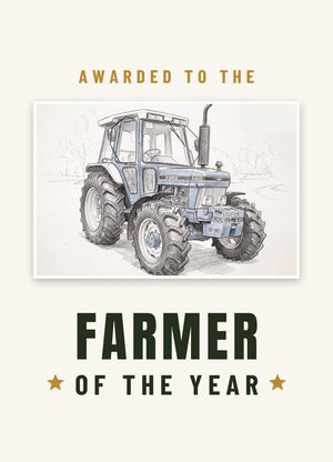 Furrow & Fields Greeting Card Farmer of the Year Ford 5610 Force II Pencil Sketch | Greeting Card Quality Farmers Merch