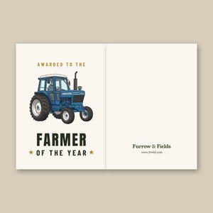 Furrow & Fields Greeting Card Farmer of the Year Ford 6700 Cartoon | Greeting Card Quality Farmers Merch