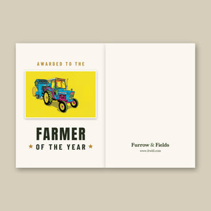 Furrow & Fields Greeting Card Farmer of the Year Ford 7600 Pop Art | Greeting Card Quality Farmers Merch