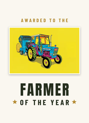 Furrow & Fields Greeting Card Farmer of the Year Ford 7600 Pop Art | Greeting Card Quality Farmers Merch