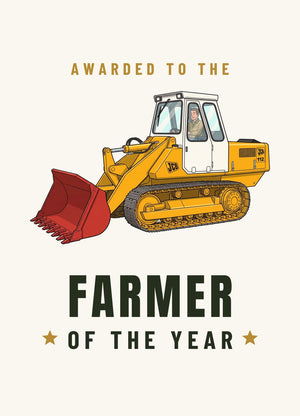 Furrow & Fields Greeting Card Farmer of the Year JCB 112 Cartoon | Greeting Card Quality Farmers Merch