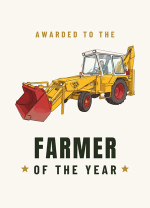 Furrow & Fields Greeting Card Farmer of the Year JCB 3C II Cartoon | Greeting Card Quality Farmers Merch