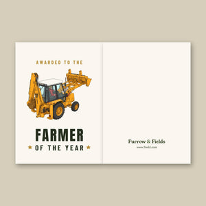 Furrow & Fields Greeting Card Farmer of the Year JCB 3CX Grey Cab | Greeting Card Quality Farmers Merch