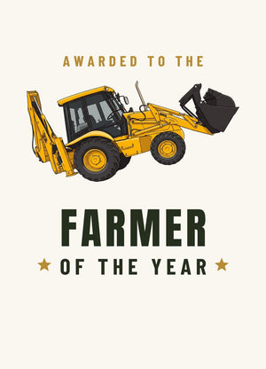 Furrow & Fields Greeting Card Farmer of the Year JCB 3CX Sitemaster SRS Cartoon | Greeting Card Quality Farmers Merch