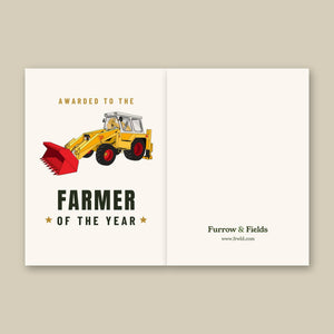 Furrow & Fields Greeting Card Farmer of the Year JCB 4D Backhoe | Greeting Card Quality Farmers Merch