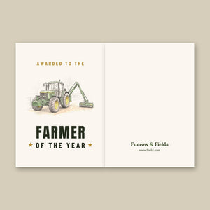Furrow & Fields Greeting Card Farmer of the Year John Deere 6910 with Hedge Cutter Pencil Sketch | Greeting Card Quality Farmers Merch