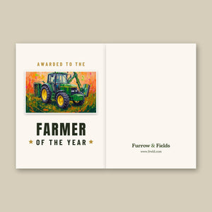Furrow & Fields Greeting Card Farmer of the Year John Deere 6910 with Hedge Cutter Splash Art | Greeting Card Quality Farmers Merch