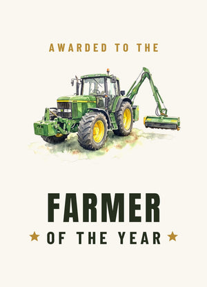 Furrow & Fields Greeting Card Farmer of the Year John Deere 6910 with Hedge Cutter Watercolour | Greeting Card Quality Farmers Merch