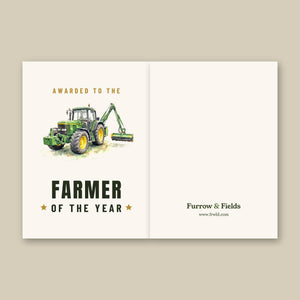 Furrow & Fields Greeting Card Farmer of the Year John Deere 6910 with Hedge Cutter Watercolour | Greeting Card Quality Farmers Merch