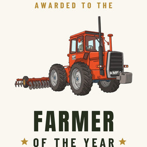 Furrow & Fields Greeting Card Farmer of the Year Massey Ferguson 1200 Cartoon | Greeting Card Quality Farmers Merch
