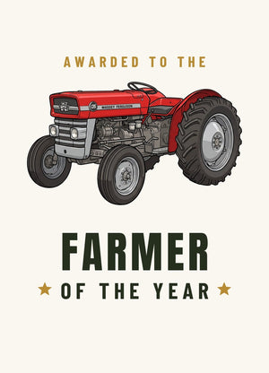 Furrow & Fields Greeting Card Farmer of the Year Massey Ferguson 135 Cartoon | Greeting Card Quality Farmers Merch
