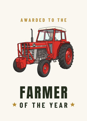 Furrow & Fields Greeting Card Farmer of the Year Massey Ferguson 188 Cartoon | Greeting Card Quality Farmers Merch