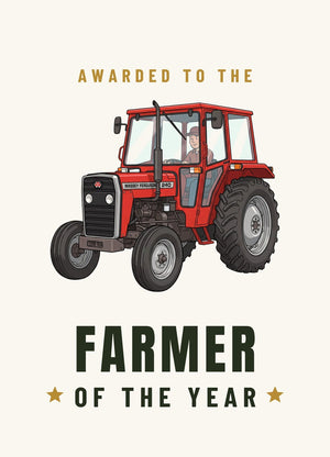 Furrow & Fields Greeting Card Farmer of the Year Massey Ferguson 240 Cartoon | Greeting Card Quality Farmers Merch