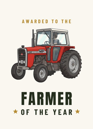 Furrow & Fields Greeting Card Farmer of the Year Massey Ferguson 590 Cartoon | Greeting Card Quality Farmers Merch