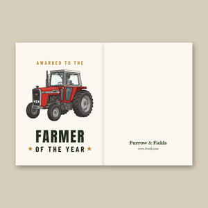 Furrow & Fields Greeting Card Farmer of the Year Massey Ferguson 590 Cartoon | Greeting Card Quality Farmers Merch