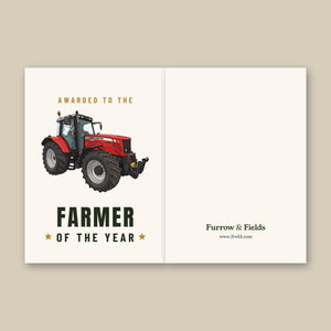 Furrow & Fields Greeting Card Farmer of the Year Massey Ferguson 6480 Cartoon | Greeting Card Quality Farmers Merch