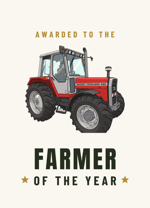 Furrow & Fields Greeting Card Farmer of the Year Massey Ferguson 690 Cartoon | Greeting Card Quality Farmers Merch