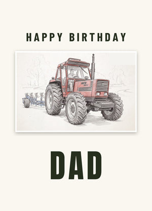 Furrow & Fields Greeting Card Happy Birthday Dad Fiat 1880 Pencil Sketch | Greeting Card Quality Farmers Merch