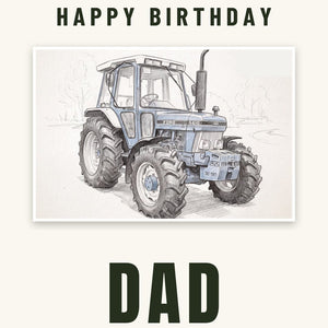Furrow & Fields Greeting Card Happy Birthday Dad Ford 5610 Force II Pencil Sketch | Greeting Card Quality Farmers Merch