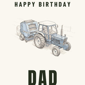 Furrow & Fields Greeting Card Happy Birthday Dad Ford 7600 Pencil Sketch | Greeting Card Quality Farmers Merch