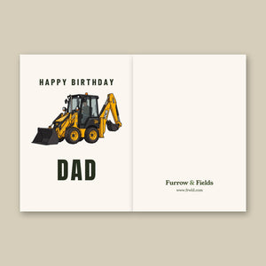 Furrow & Fields Greeting Card Happy Birthday Dad JCB 1CX Cartoon | Greeting Card Quality Farmers Merch