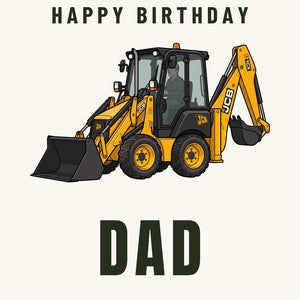 Furrow & Fields Greeting Card Happy Birthday Dad JCB 1CX Cartoon | Greeting Card Quality Farmers Merch