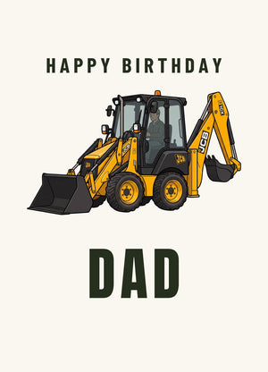Furrow & Fields Greeting Card Happy Birthday Dad JCB 1CX Cartoon | Greeting Card Quality Farmers Merch