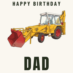 Furrow & Fields Greeting Card Happy Birthday Dad JCB 3C II Cartoon | Greeting Card Quality Farmers Merch