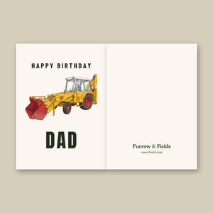 Furrow & Fields Greeting Card Happy Birthday Dad JCB 3C II Cartoon | Greeting Card Quality Farmers Merch