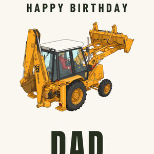 Furrow & Fields Greeting Card Happy Birthday Dad JCB 3CX Grey Cab | Greeting Card Quality Farmers Merch