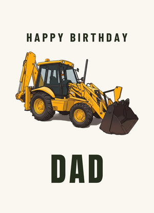 Furrow & Fields Greeting Card Happy Birthday Dad JCB 3CX Sitemaster Plus Cartoon | Greeting Card Quality Farmers Merch